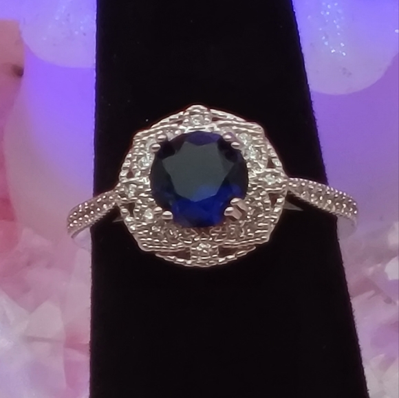 💍GORGEOUS💍 STERLING SILVER SAPPHIRE & CZ RING - Picture 3 of 6
